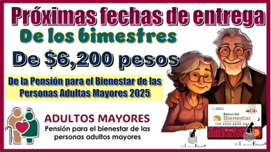 Próximas fechas de entrega de los bimestres restantes de $6,200 pesos de la Pensión para el Bienestar de las Personas Adultas Mayores 2025 