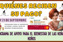 QUIÉNES RECIBEN SU PAGO 20 Y 21 DE SEPTIEMBRE PROGRAMA DE APOYO PARA EL BIENESTAR DE LAS NIÑAS Y NIÑOS 