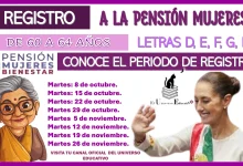 REGISTRO A LA PENSIÓN MUJERES BIENESTAR DE 60 A 64 AÑOS… LETRAS: D, E, F, G, H… CONOCE EL PERIODO DE REGISTRO 