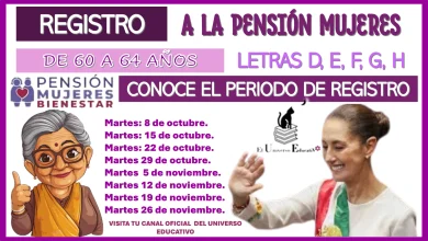 REGISTRO A LA PENSIÓN MUJERES BIENESTAR DE 60 A 64 AÑOS… LETRAS: D, E, F, G, H… CONOCE EL PERIODO DE REGISTRO 