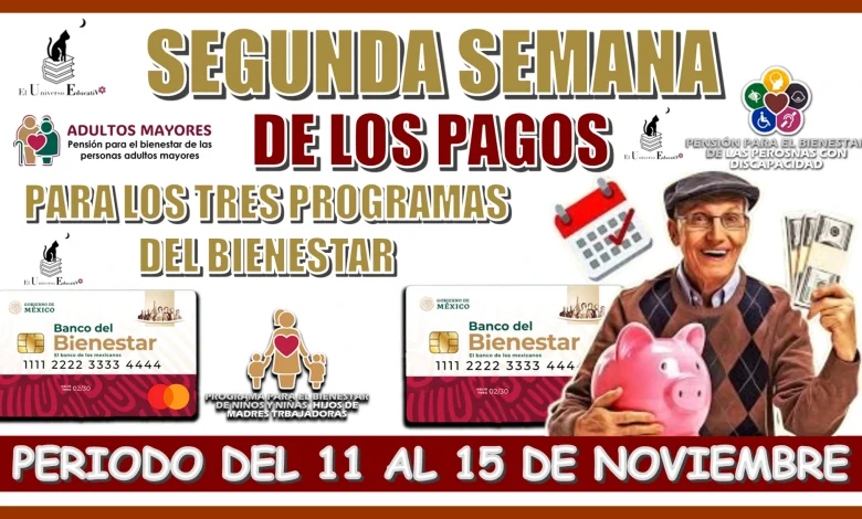 SEGUNDA SEMANA DE LOS PAGOS PARA LOS TRES PROGRAMAS DEL BIENESTAR | PERIODO DEL 11 AL 15 DE NOVIEMBRE