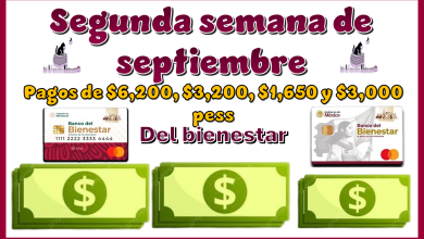 Segunda semana de septiembre | Pagos de $6,200, $3,200, $1,650 pesos, y $3,000 pesos del bienestar