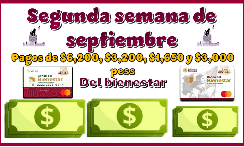 Segunda semana de septiembre | Pagos de $6,200, $3,200, $1,650 pesos, y $3,000 pesos del bienestar