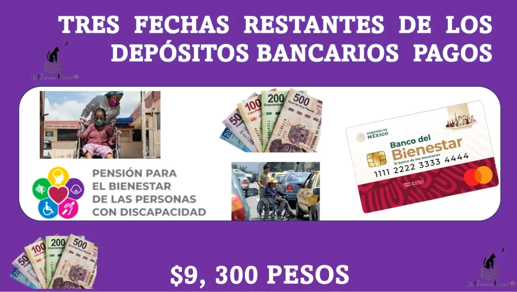 TRES FECHAS RESTANTES DE LOS DEPÓSITOS BANCARIOS DE LA PENSIÓN PARA EL BIENESTAR DE LAS PERSONAS CON DISCAPACIDAD | $9,300 PESOS 