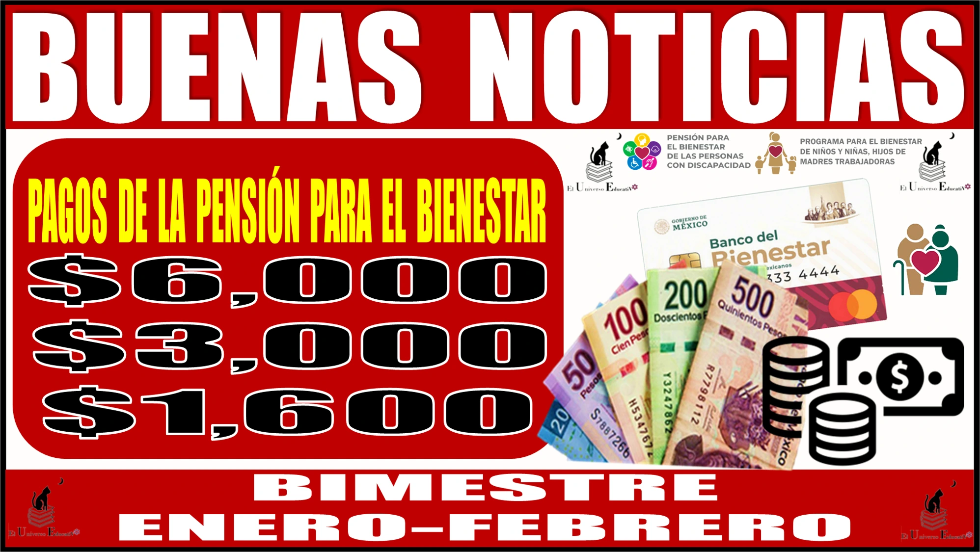 🥳💸🤑💥 ¡MUY BUENAS NOTICIAS! | PAGOS DE LA PENSIÓN PARA EL BIENESTAR DE | $6,000, $3,000, Y $1,600 PESOS | BIMESTRE ENERO-FEBRERO | 2024 🥳💸🤑💥