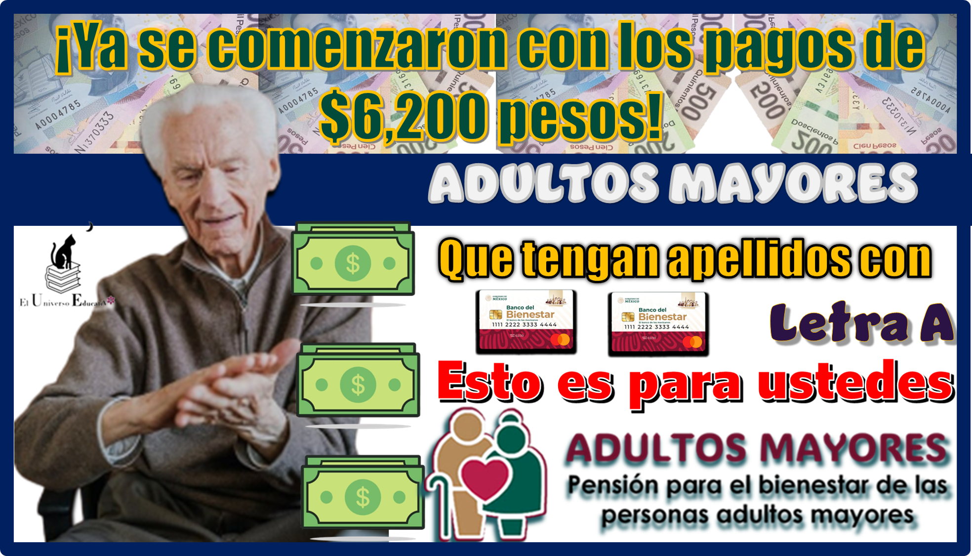 ¡Ya se comenzaron con los pagos de $6,200 pesos!… Adultos Mayores que tengan apellidos con la letra A, esto es para ustedes